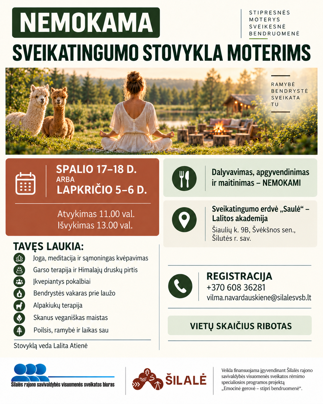 NEMOKAMA SVEIKATINGUMO STOVYKLA MOTERIMS