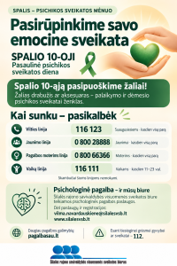 Spalis – mėnuo, kai kviečiame daugiau dėmesio skirti psichikos sveikatai
