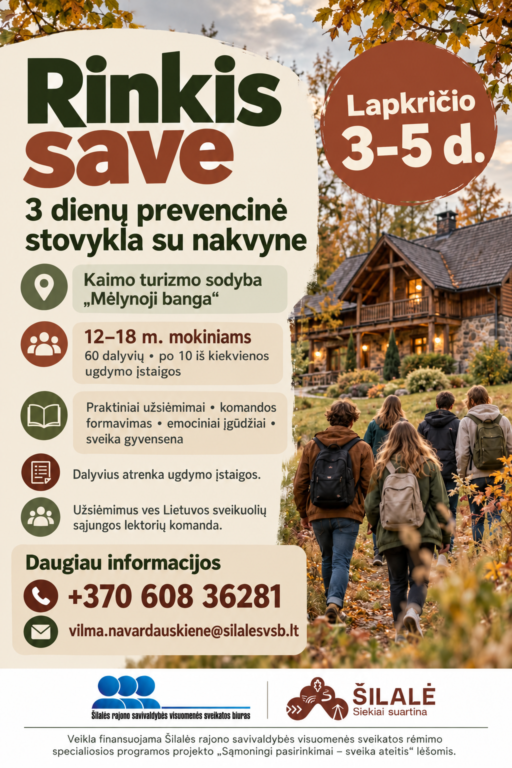 Kviečiame į 3 dienų prevencinę stovyklą su nakvyne „Rinkis save“!